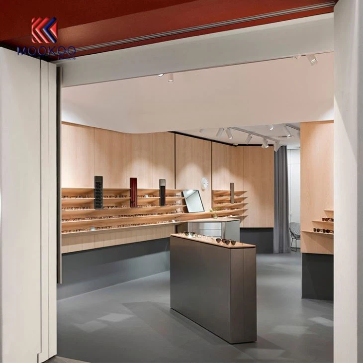Glasses Shop Interior Decoration Modern Wood Wall Showcase Design