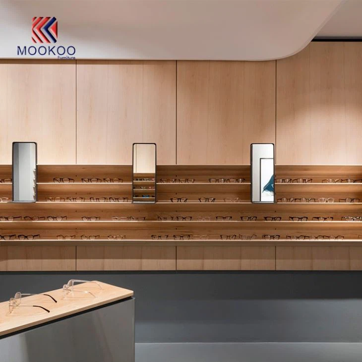Glasses Shop Interior Decoration Modern Wood Wall Showcase Design