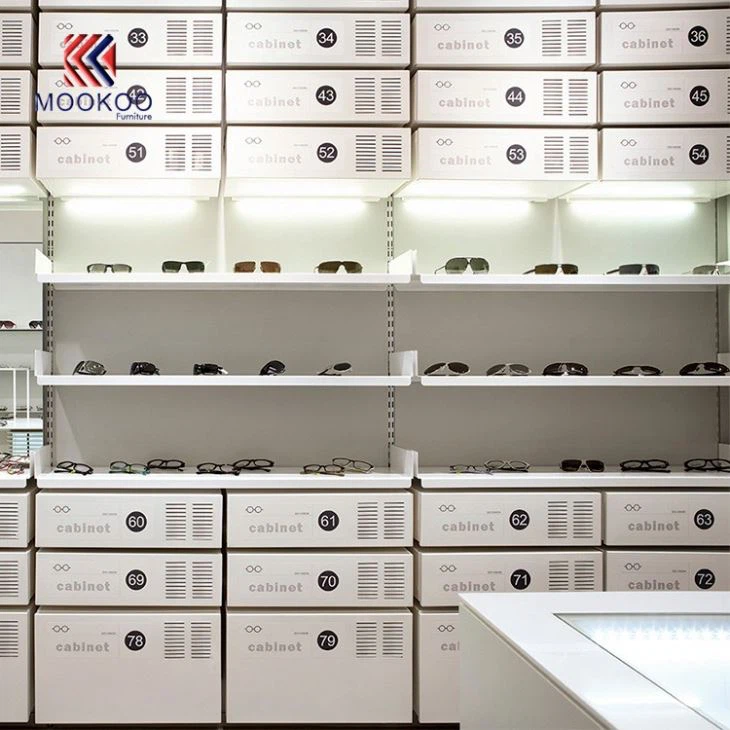 Mdf Coated Paint White Eyeglasses Cabinet Showcase Design